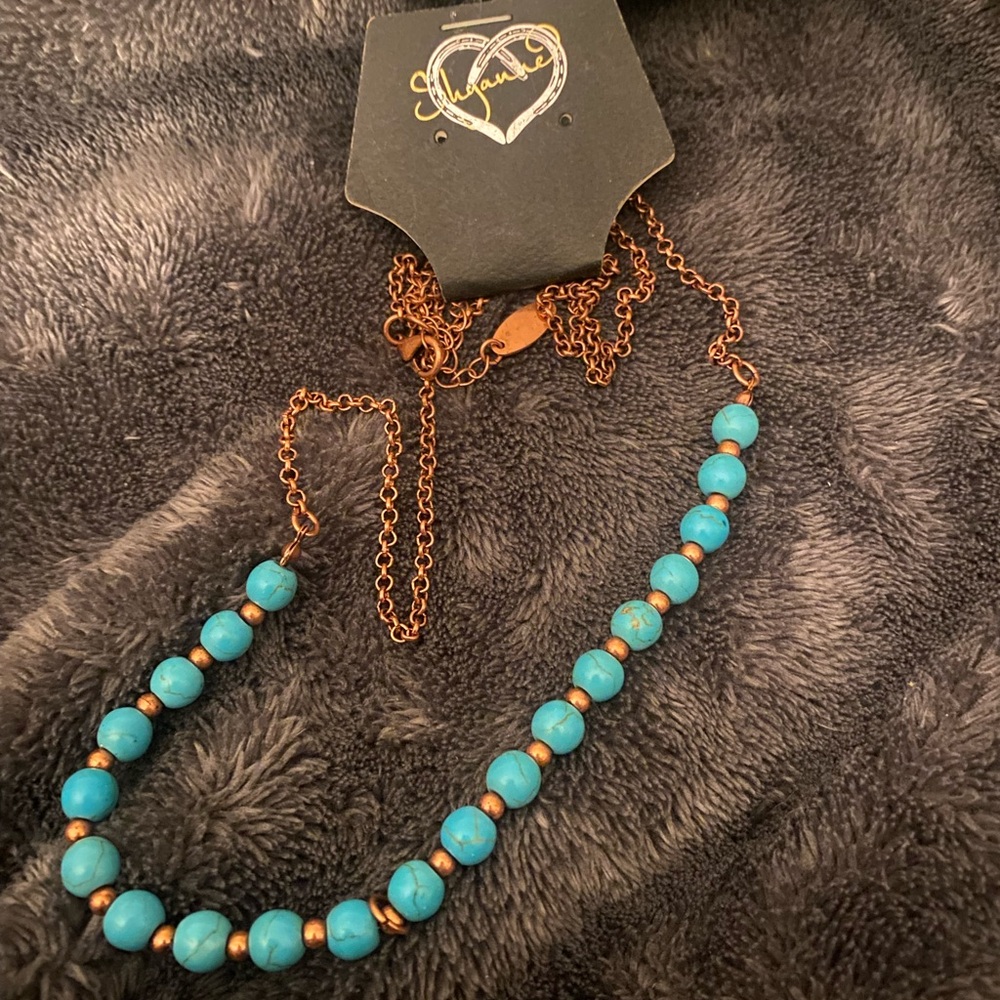 Chico's Blue and Brown Necklace with Polished Beads